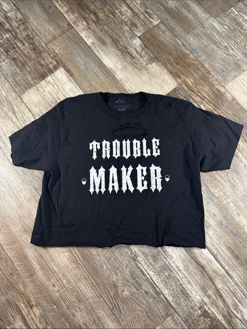 Women’s Black "Trouble Maker" Graphic Cropped workout Tee